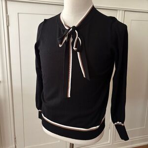 Adrianna Pappell Black Long Sleeve Tie Neck Knit Top, Medium